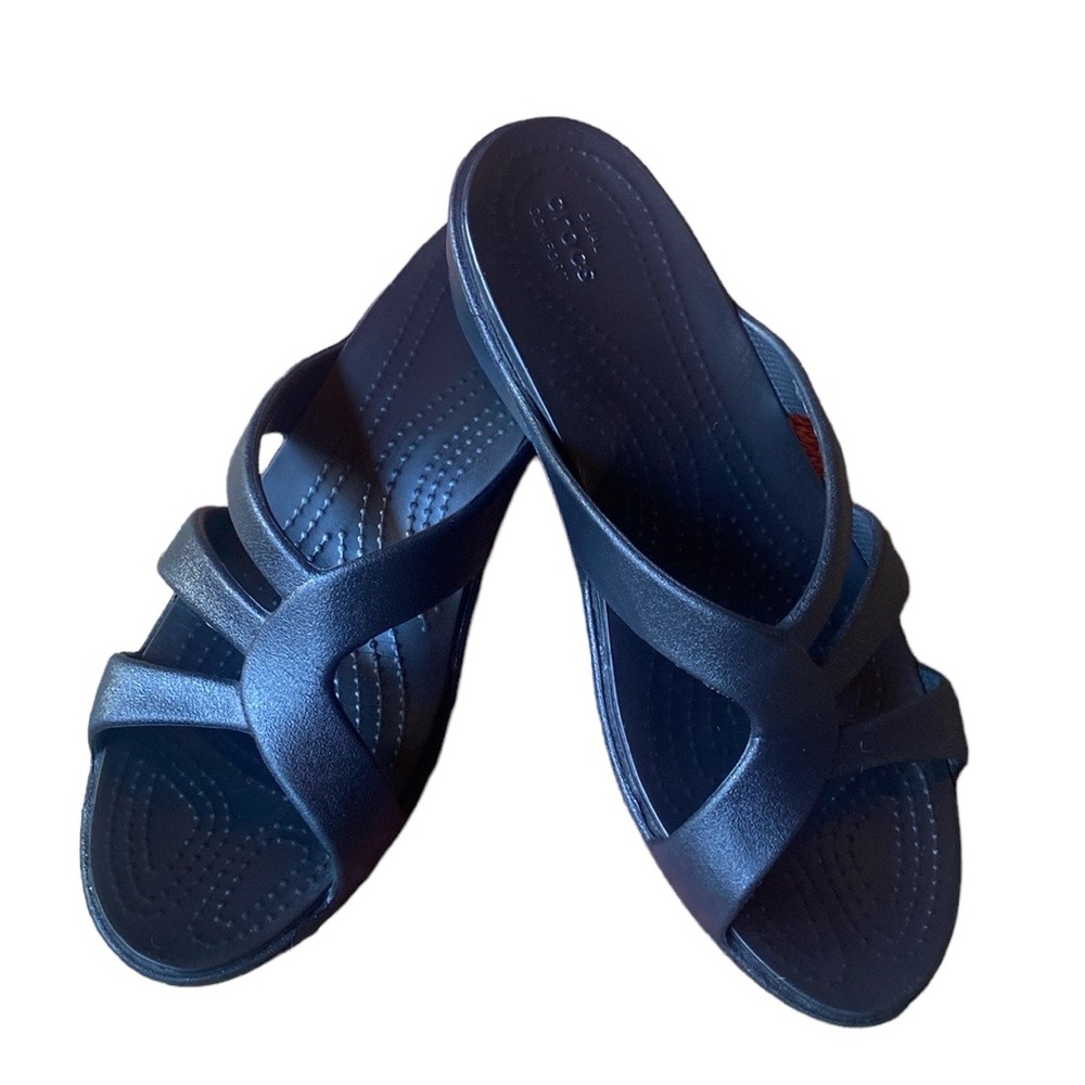 Crocs Sanrah Wedge Open Toe Black Sandals Size 9